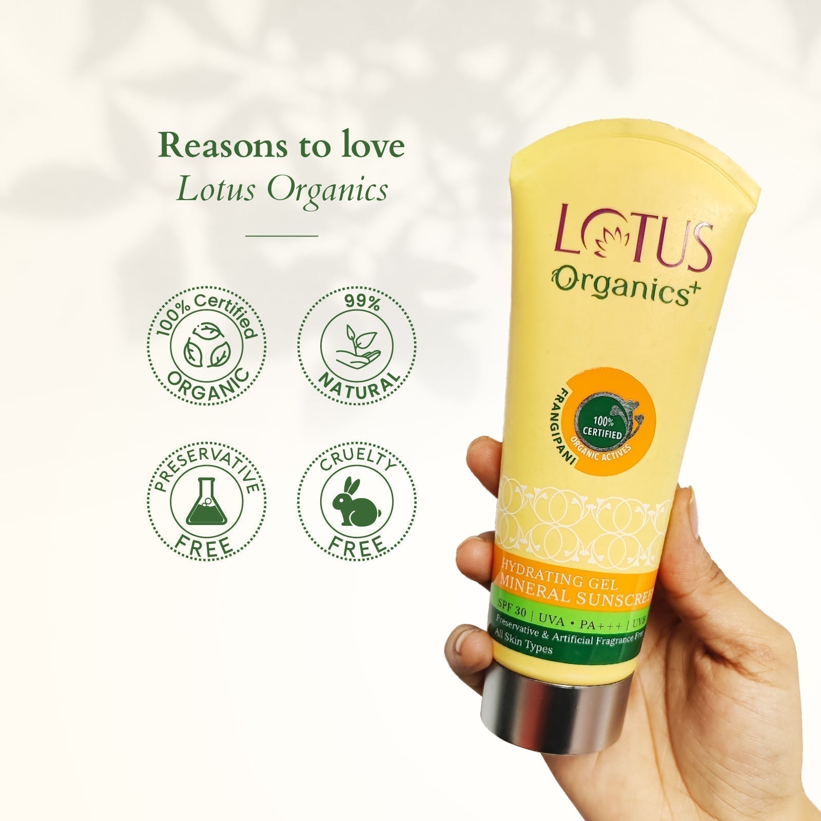 Lotus Organics+ Hydrating Gel Mineral Sunscreen SPF 30 PA+++ (100g) – Moisturize & Protect - Indicrest Buy at Indicrest Image 7