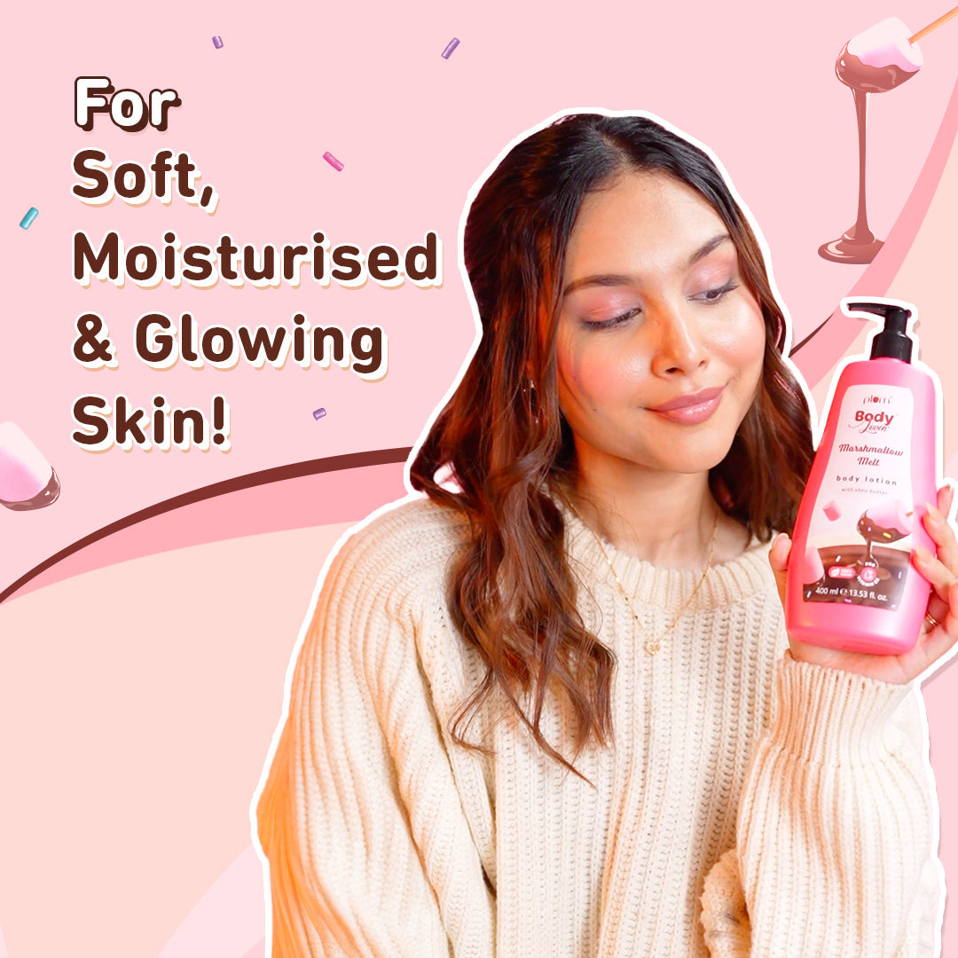 Plum Marshmallow Melt Body Lotion by Plum BodyLovin' | Instant & Intense Moisturization | Shea Butter & Vitamin B5 | Marshmallow Cocoa Fragrance | Non-Greasy | Normal To Dry Skin, 400ml Buy at Indicrest Image 4