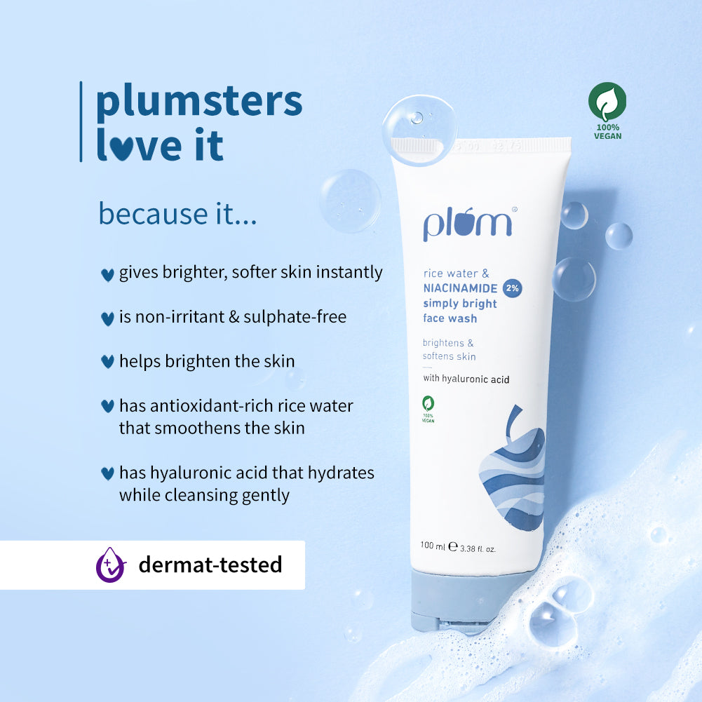 Plum 2% Niacinamide & Rice Water Face Wash | Removes 99% Impurities | Gentle & Non-Drying | Dermat-Tested, 100ml Buy at Indicrest Image 14