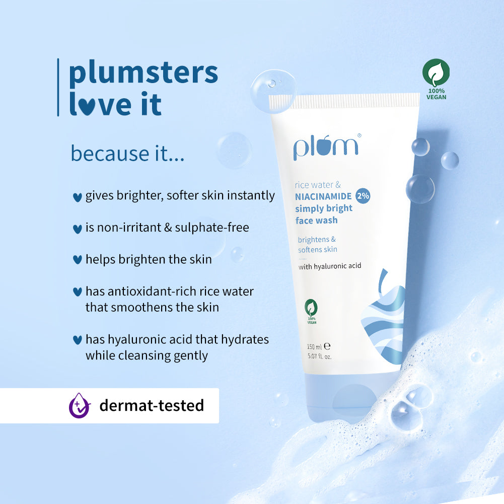 Plum 2% Niacinamide & Rice Water Face Wash | Removes 99% Impurities | Gentle & Non-Drying | Dermat-Tested, 150ml Buy at Indicrest Image 4