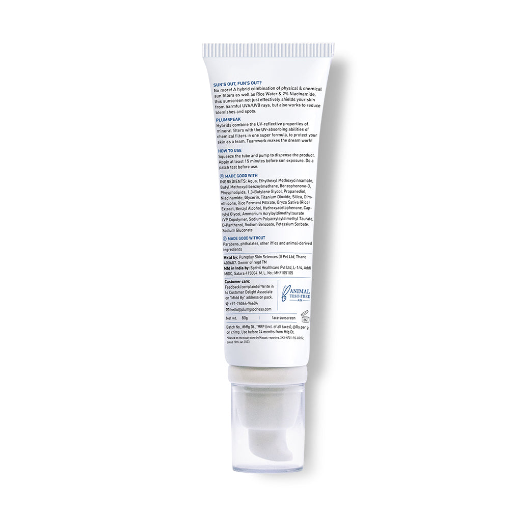 Plum 2% Niacinamide & Rice Water SPF 50 PA++++ Brightening Sunscreen | 3X Tan Reduction | 4-Hr Water Resistant | Dermat-Tested | No White Cast, 80g Buy at Indicrest Image 13
