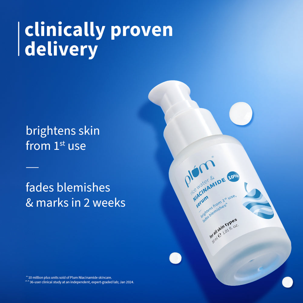 Plum 10% Niacinamide & Rice Water Brightening Face Serum | Brightens From 1st Use | 2X Instant Hydration | Dermat-Tested, 50ml Buy at Indicrest Image 3
