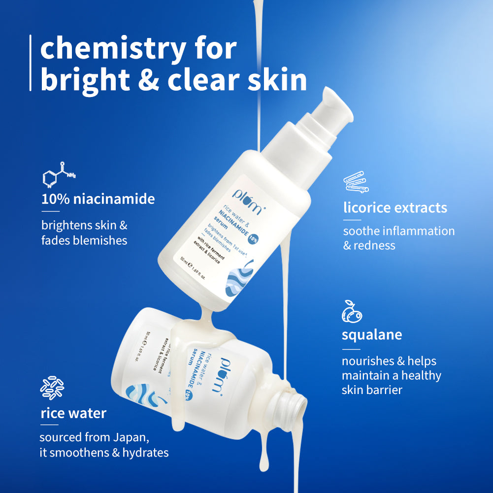 Plum 10% Niacinamide & Rice Water Brightening Face Serum | Brightens From 1st Use | 2X Instant Hydration | Dermat-Tested, 50ml Buy at Indicrest Image 5