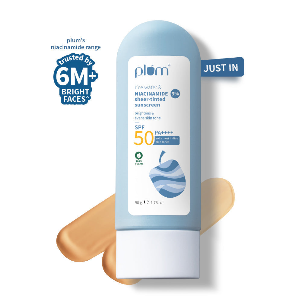 Plum 3% Niacinamide & Rice Water SPF 50 Sheer-Tinted Sunscreen | Universal Tint For Most Indian Skin Tones | Non-Greasy, 50g Buy at Indicrest Image 4