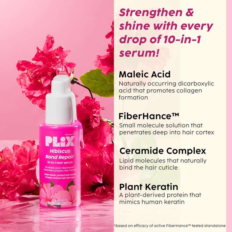 Plix Hibiscus 10-in-1 Bond Repair Serum for Manageable Hair, Reduced Breakage & Nourished Strands, 50ml Buy at Indicrest Image 3
