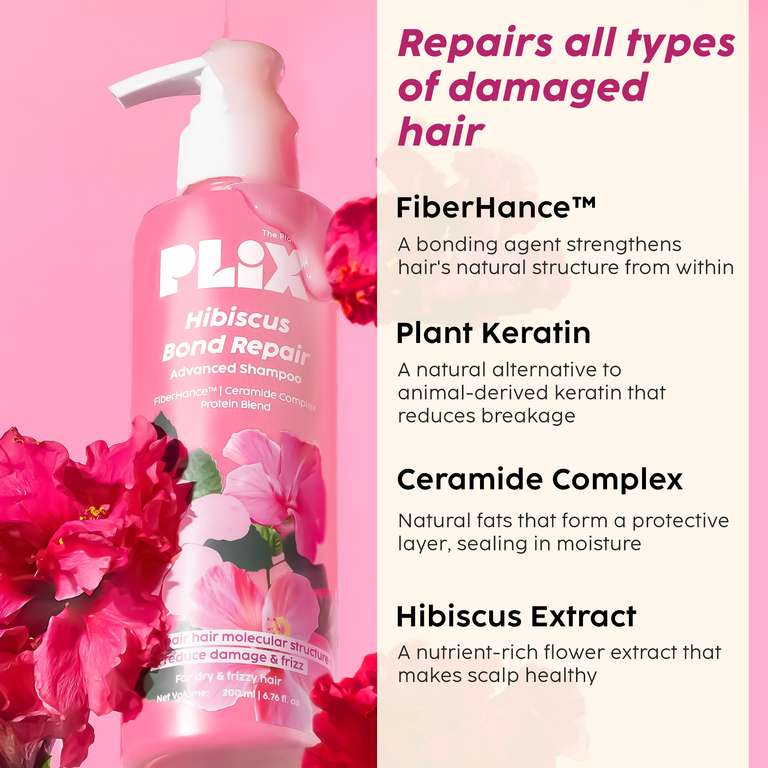 Plix Hibiscus Bond Repair Advanced Shampoo | Repairs Hair Structure & Reduces Breakage, 200ml Buy at Indicrest Image 3