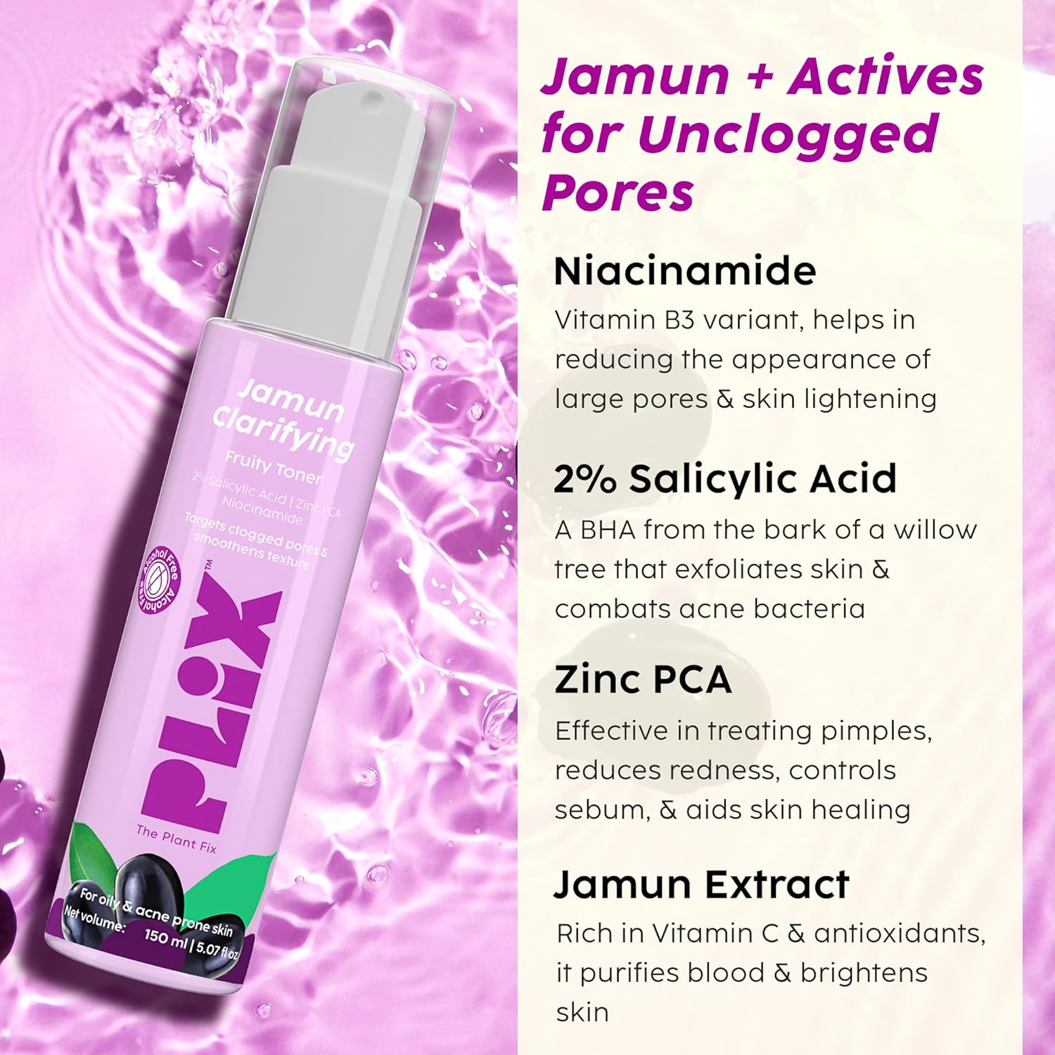 Plix Jamun Clarifying Fruity Toner for Pore Refining & Reducing Acne, 150ml Buy at Indicrest Image 3