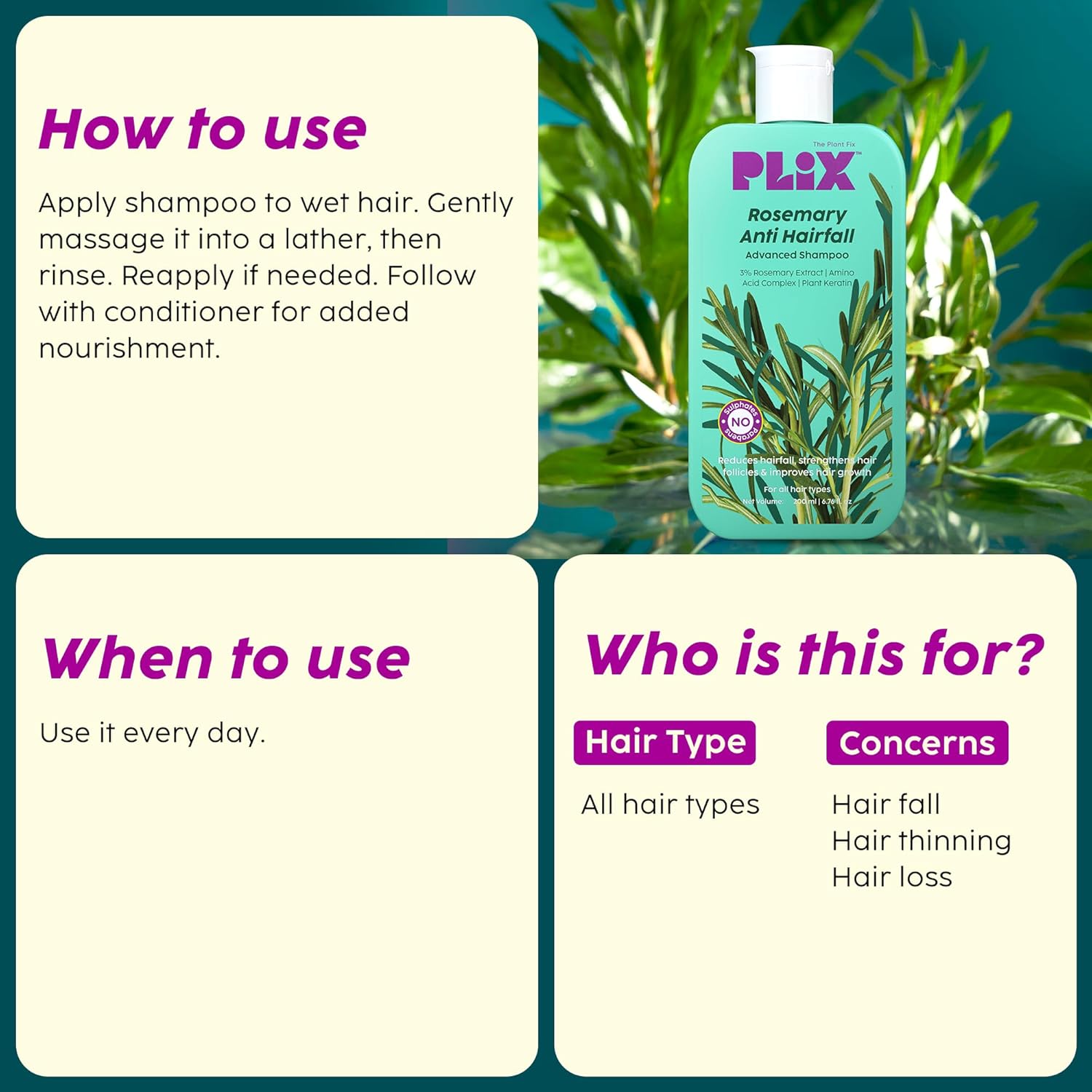Plix Rosemary Anti-Hairfall Advanced Shampoo for Stronger, Fuller Hair, 200ml Buy at Indicrest Image 4