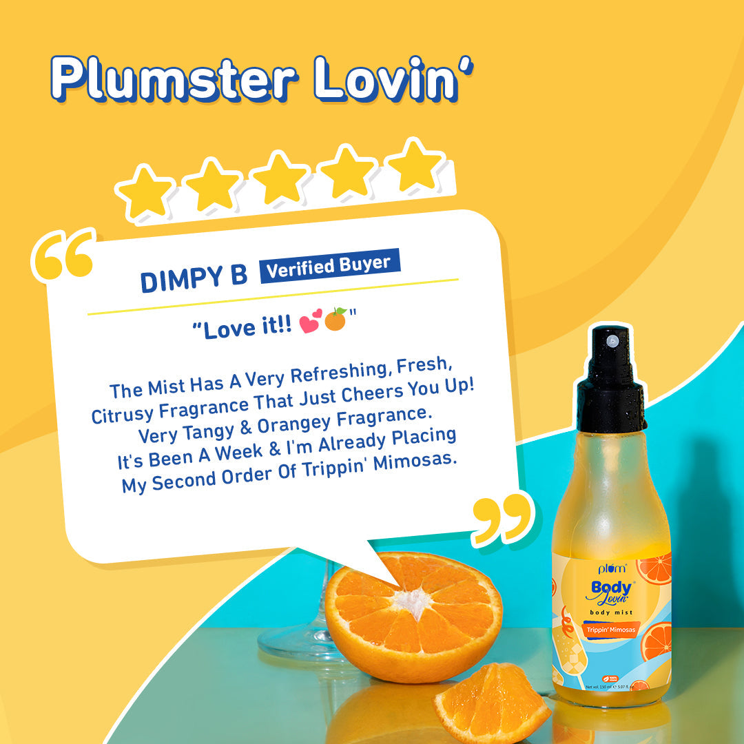 Plum Trippin' Mimosas Body Mist by Plum BodyLovin' | Long Lasting | Travel-Friendly | Citrusy Fragrance | Perfume Body Spray, 150ml Buy at Indicrest Image 5