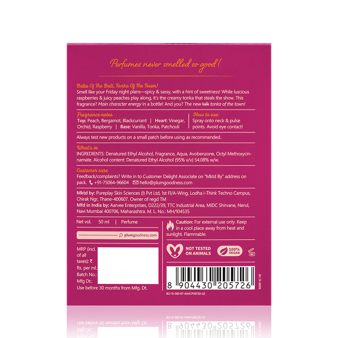 Plum Tonka Bella Eau De Parfum (Perfume) by Plum BodyLovin' | Long Lasting | Fruity-Floral Fragrance | Supremely Luxurious, 50ml Buy at Indicrest Image 8