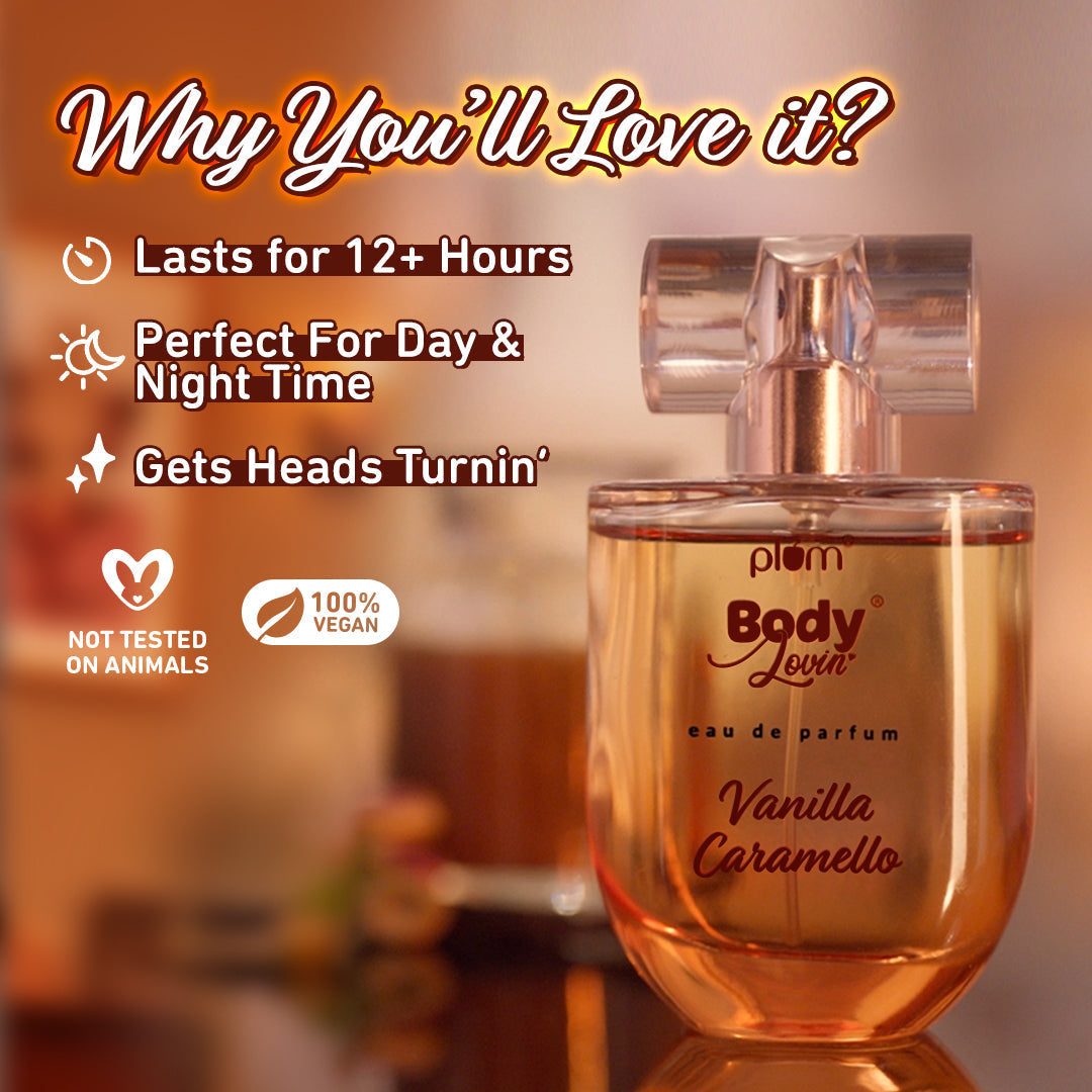 Plum Vanilla Caramello Eau De Parfum (Perfume) by Plum BodyLovin' | Long Lasting | Vanilla & Salted Caramel Fragrance | Supremely Luxurious, 50ml Buy at Indicrest Image 5