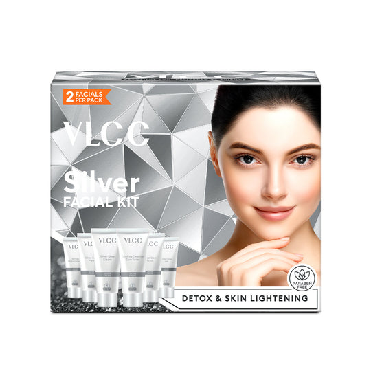 VLCC Silver Facial Kit packaging with a woman's face on a white background Buy at Indicrest