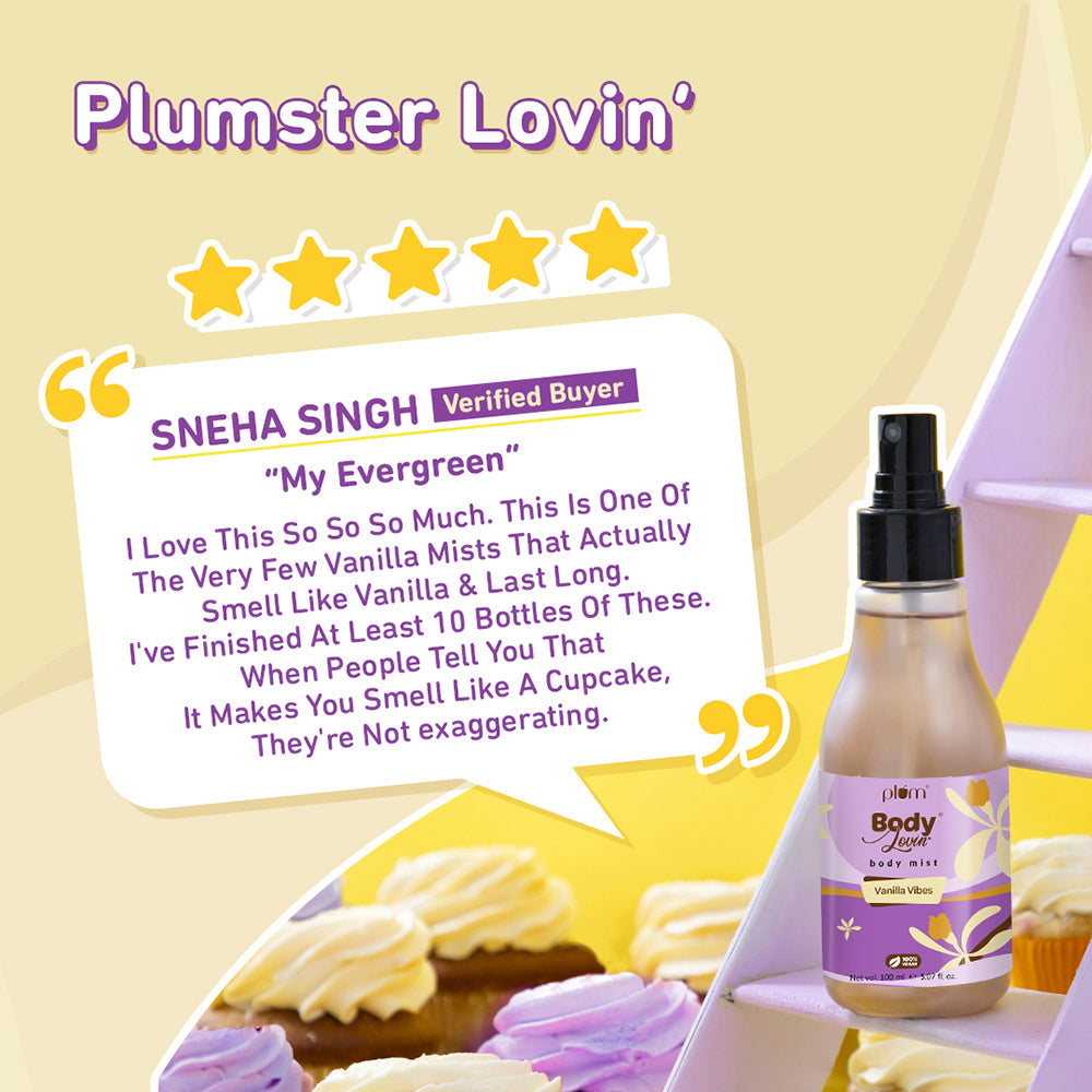 Plum Vanilla Vibes Body Mist by Plum BodyLovin' | Long Lasting | Travel-Friendly | Warm Vanilla Fragrance | Perfume Body Spray, 100ml Buy at Indicrest Image 15