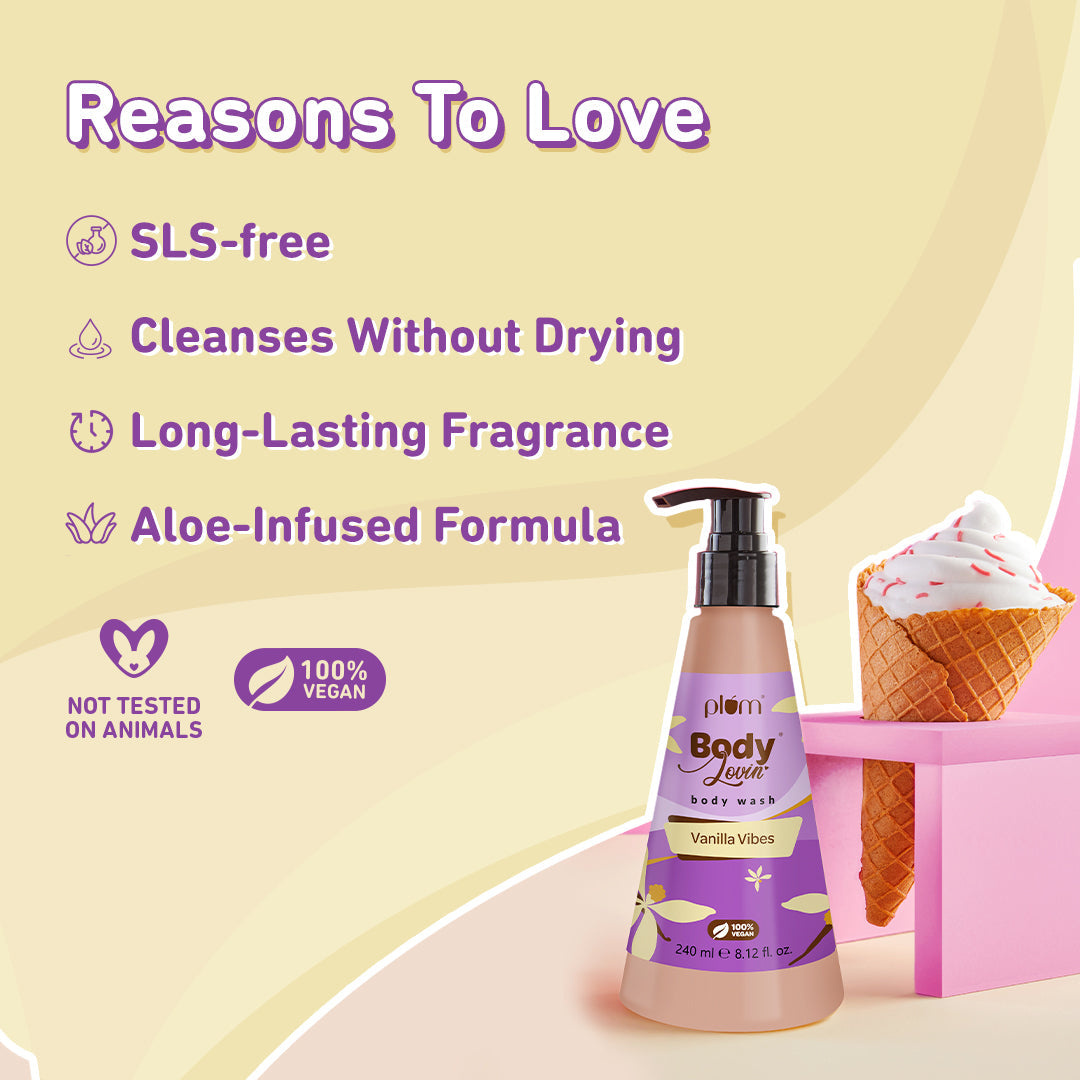Plum Vanilla Vibes Body Wash by Plum BodyLovin' | SLS-Free | Hydrating Formula | Warm Vanilla Fragrance | Aloe-Infused Body Wash, 240ml Buy at Indicrest Image 6