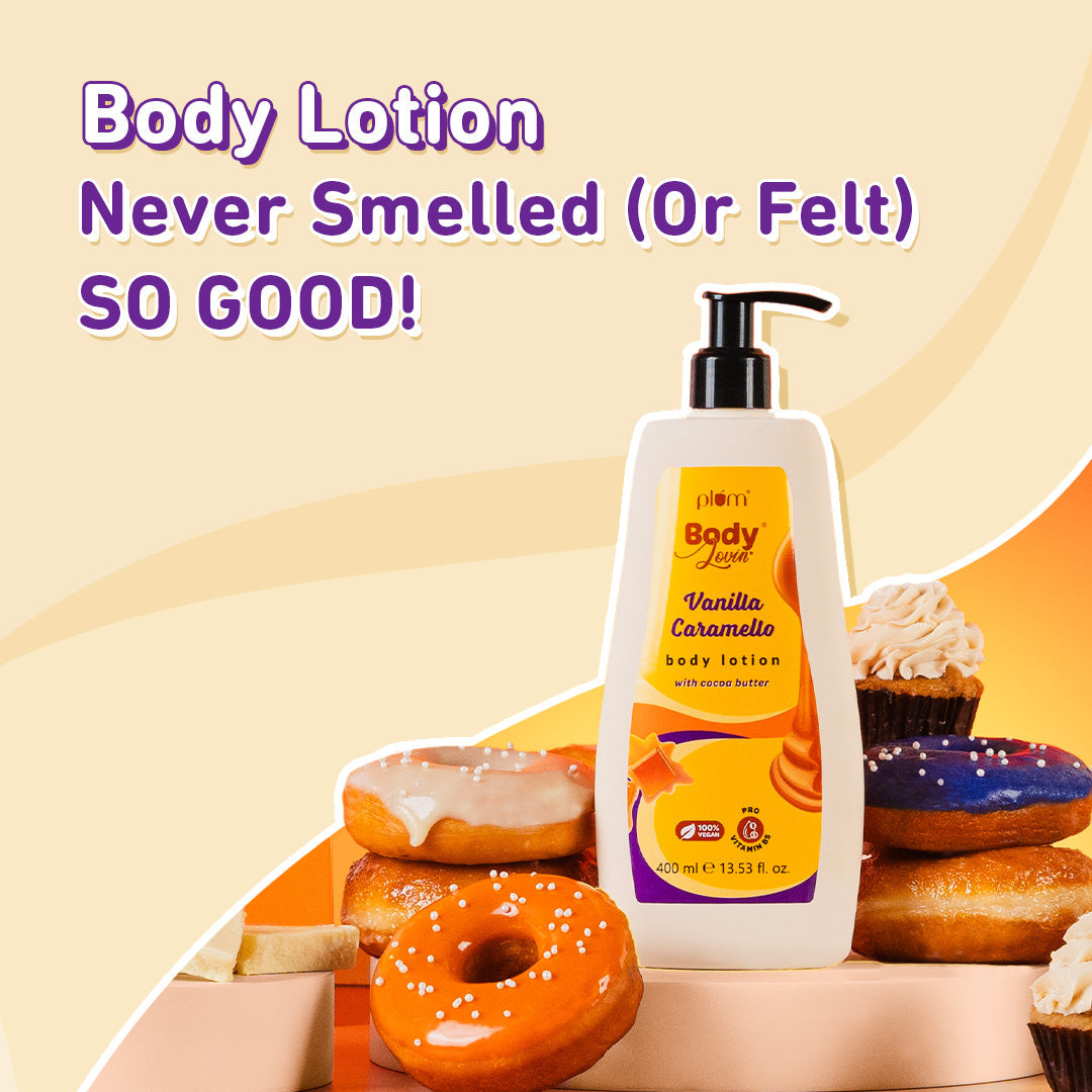 Plum Vanilla Caramello Body Lotion by Plum BodyLovin' | Deep Moisturization| Non-Greasy | Warm & Cozy Vanilla Fragrance | Normal To Dry Skin, 400ml Buy at Indicrest Image 6