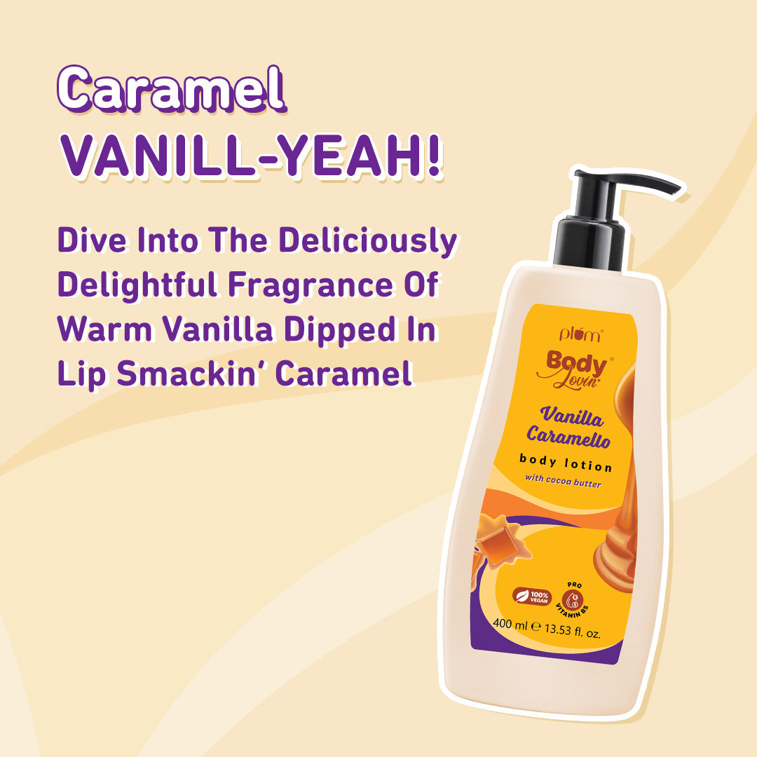 Plum Vanilla Caramello Body Lotion by Plum BodyLovin' | Deep Moisturization| Non-Greasy | Warm & Cozy Vanilla Fragrance | Normal To Dry Skin, 400ml Buy at Indicrest Image 4