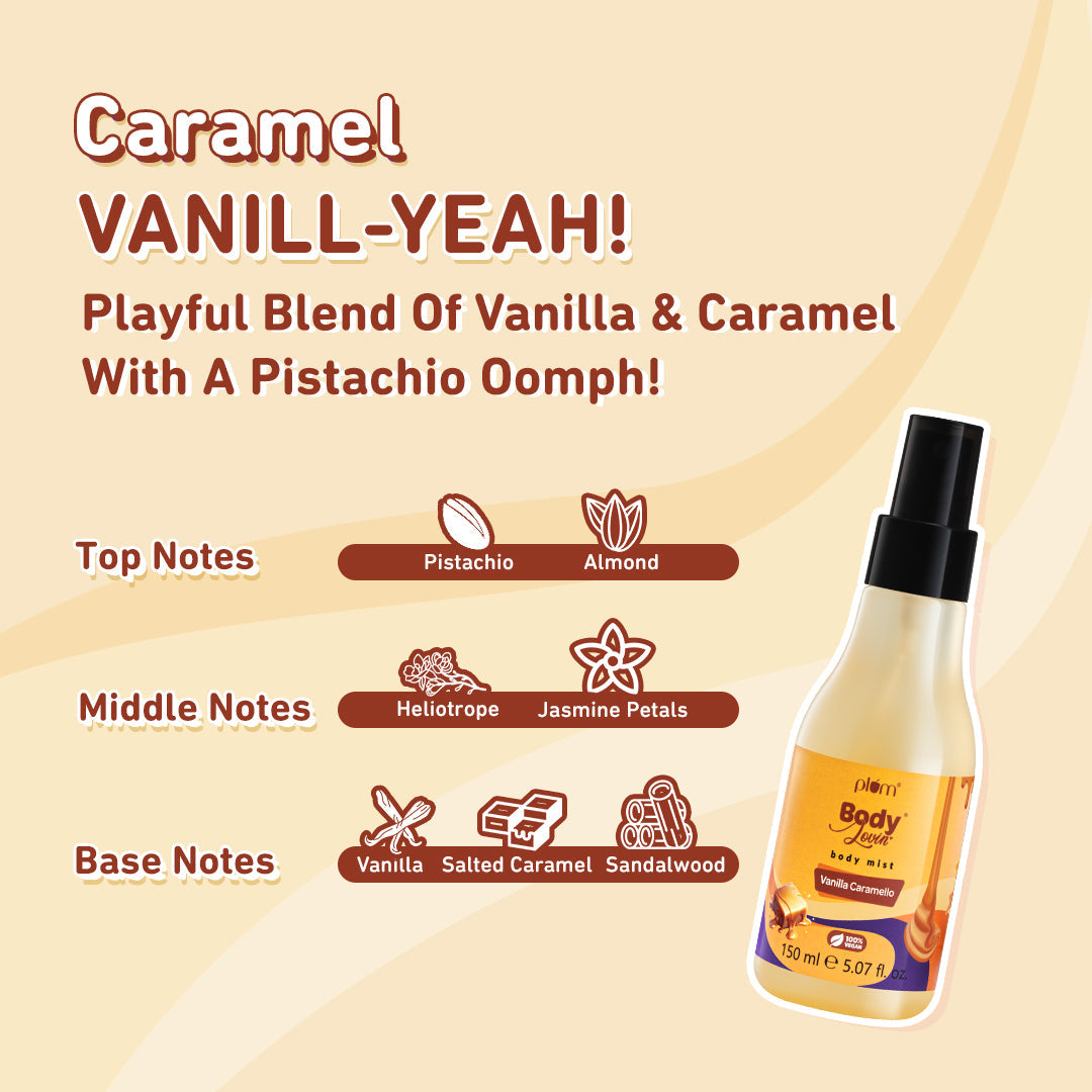 Plum Vanilla Caramello Body Mist by Plum BodyLovin' | Long Lasting |Travel-Friendly | Delicious Warm Vanilla & Caramel Fragrance | Perfume Body Spray, 150ml Buy at Indicrest Image 6
