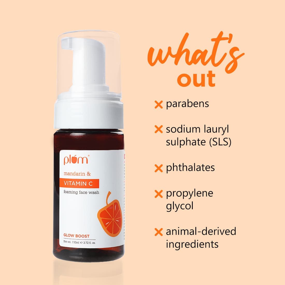 Plum Vitamin C Foaming Face Wash with Mandarin | Boosts Glow | Fades Dark Spots | Fights Hyperpigmentation, 110ml Buy at Indicrest Image 6