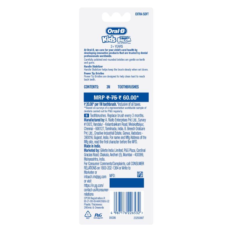 Oral-B Kids Toothbrush - Extra Soft (Pack of 3) Buy at Indicrest Image 8
