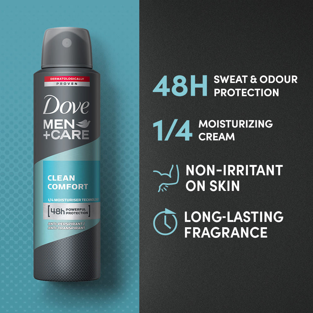 Dove Men + Care Clean Comfort Dry Spray Antiperspirant Deodorant, 150ml Buy at Indicrest Image 4