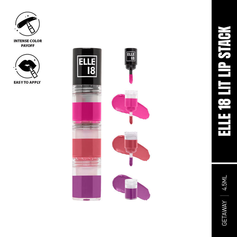 Elle 18 Lit Lip Stack 3 in 1 Liquid Lipstick, Matte Finish - Getaway, 4.5ml Buy at Indicrest