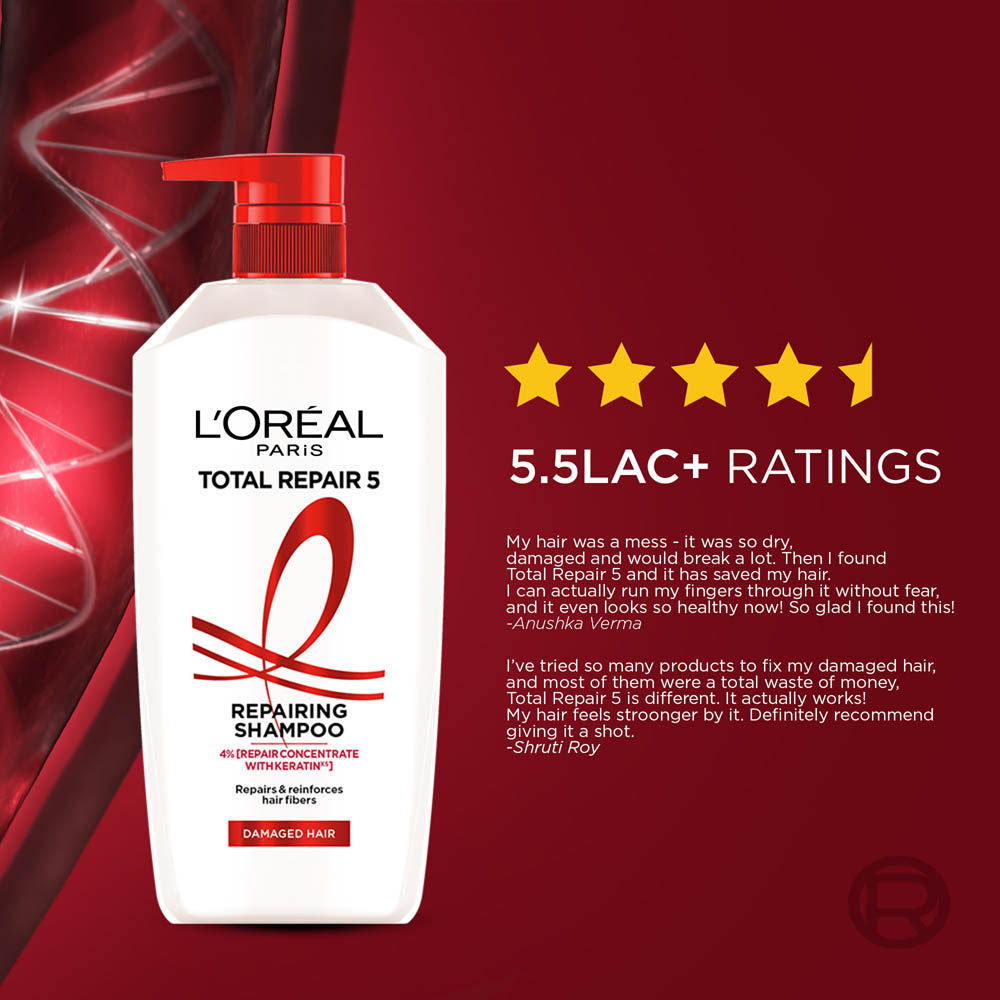 L'Oreal Paris Total Repair 5 Repairing Shampoo With Keratin XS For Damaged Hair, 650ml Buy at Indicrest Image 7