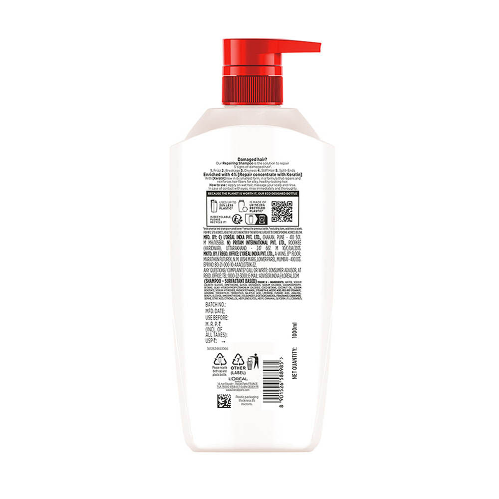L'Oreal Paris Total Repair 5 Repairing Shampoo With Keratin XS For Damaged Hair, 1 Litre Buy at Indicrest Image 12