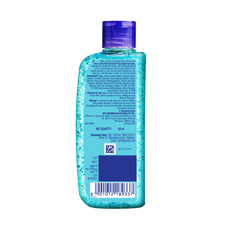 Clean & Clear Morning Energy Aqua Splash Face Wash - Gentle Cleanser with Menthol for Oily Skin, 100ml Buy at Indicrest Image 8