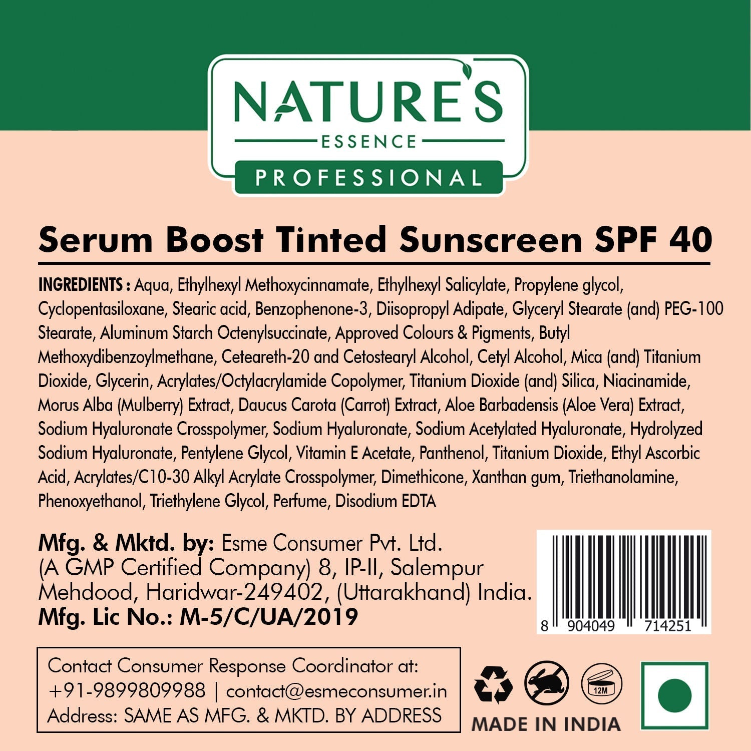Nature's Essence Professional Serum Boost Tinted Sunscreen SPF 40 PA+++, 80g Buy at Indicrest Image 7