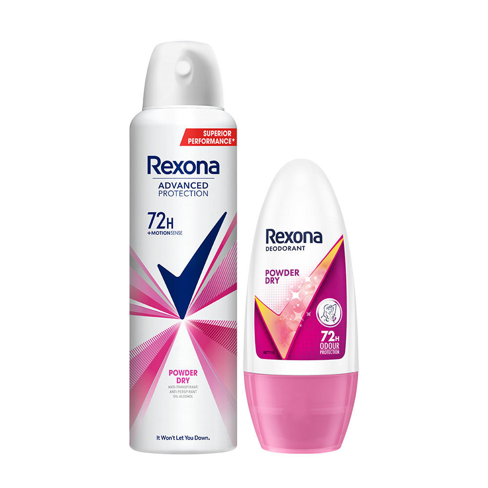 Rexona Powder Dry Underarm Roll On, 50ml & Powder Dry Antiperspirant Deodorant, 200ml 2 pieces Buy at Indicrest