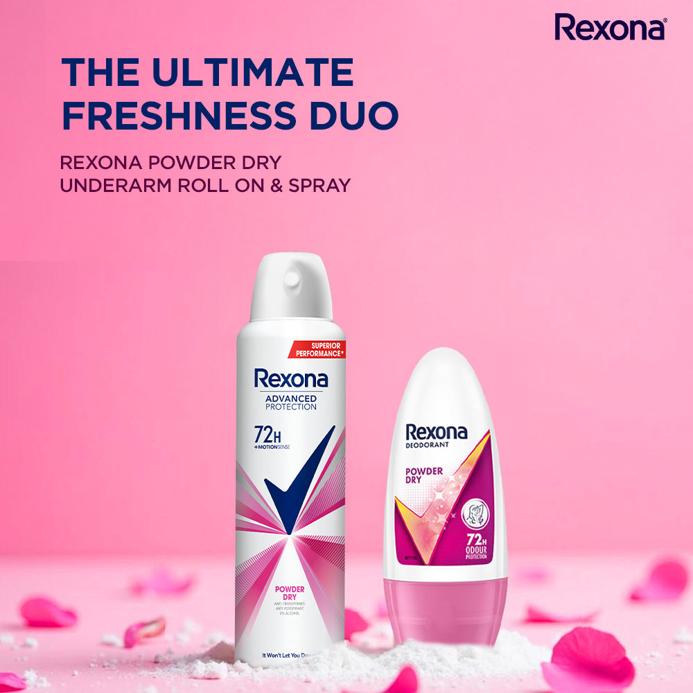 Rexona Powder Dry Underarm Roll On, 50ml & Powder Dry Antiperspirant Deodorant, 200ml 2 pieces Buy at Indicrest Image 8