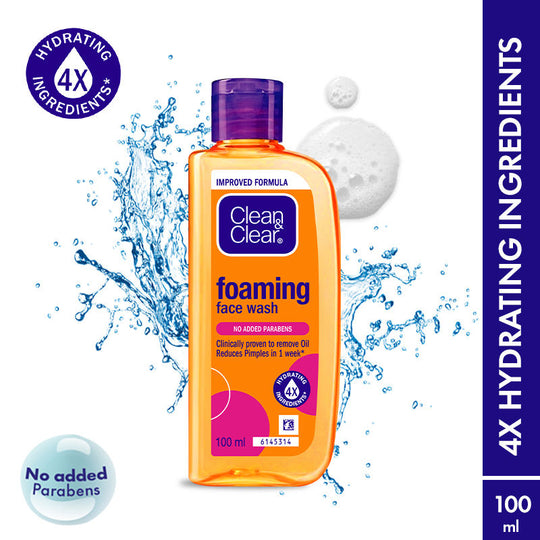Clean & Clear Foaming Face Wash - Hydrating Cleanser for Oily Skin & Reduces Acne In 7 Days, 100ml Buy at Indicrest