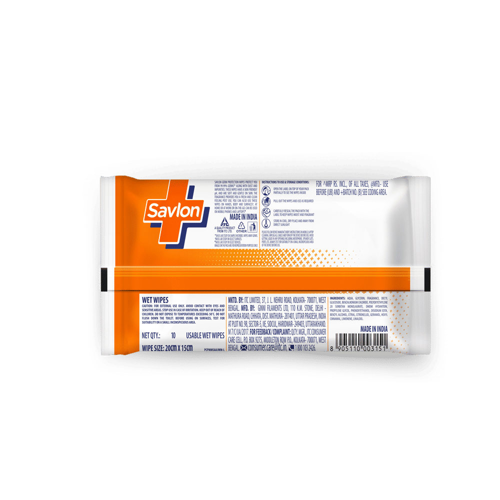 Savlon Germ Protection Multipurpose Thick&Soft Wet Wipes 10 pcs Fights Germs on Hands, Body and Surfaces, 10 Wipes Buy at Indicrest Image 9
