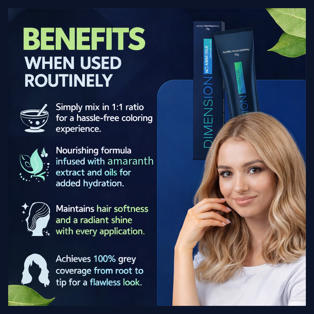 hair colour result showing Godrej Professional Dimension No Ammonia Cream Hair Colour with visible grey coverage, smooth texture, and natural-looking shine